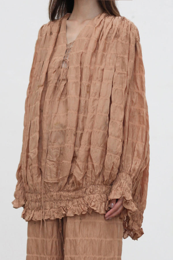 Mutedance 25 Autumn/Winter Drawstring V-Neck Shirt Hand-dyed Classic MD-MD25FW47-rose